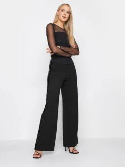 Long Tall Sally Black Sequin Stripe Wide Leg Trouser 34" -RIVE IS Clothing Shop VP0B4 SQ4 0000000004 BLACK MDd