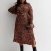 New Look Curves Red Leopard Print Satin Tie Waist Midaxi Shirt Dress -RIVE IS Clothing Shop VP27F SQ1 0000000270 PRINT MDf