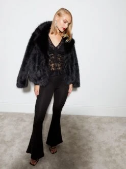 New Look Black Lace Stretch Long Sleeve Shirt -RIVE IS Clothing Shop VP28H SQ3 0000000004 BLACK MDo