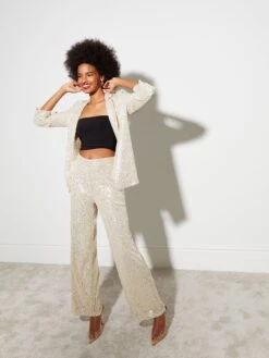New Look Gold Sequin Wide Leg Trousers