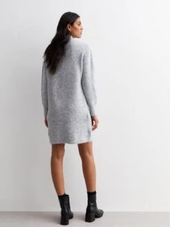 New Look Pale Grey Ribbed Knit High Neck Mini Dress -RIVE IS Clothing Shop VP2A9 SQ2 0000000005 GREY MDb