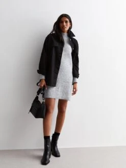New Look Pale Grey Ribbed Knit High Neck Mini Dress -RIVE IS Clothing Shop VP2A9 SQ3 0000000005 GREY MDo