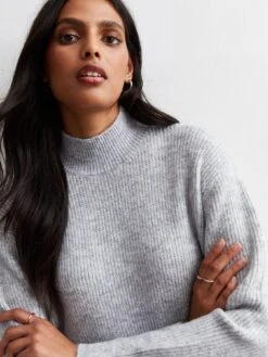 New Look Pale Grey Ribbed Knit High Neck Mini Dress -RIVE IS Clothing Shop VP2A9 SQ4 0000000005 GREY MDd