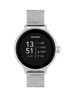 Sekonda Womens Connect Silver Stainless Steel Mesh Bracelet Smartwatch