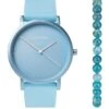 Sekonda Womens Palette Light Blue Silicone Strap With Light Blue Dial Analogue Watch With Matching Blue Apatite Stone Beaded Bracelet Gift Set