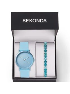 Sekonda Womens Palette Light Blue Silicone Strap With Light Blue Dial Analogue Watch With Matching Blue Apatite Stone Beaded Bracelet Gift Set -RIVE IS Clothing Shop VP6WE SQ7 0000000150 LIGHT BLUE SLd3