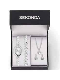 Sekonda Womens Silver Alloy Bracelet With Silver Dial Analogue Watch And Matching Pendant And Earrings Gift Set -RIVE IS Clothing Shop VP6WL SQ7 0000000035 SILVER SLd3