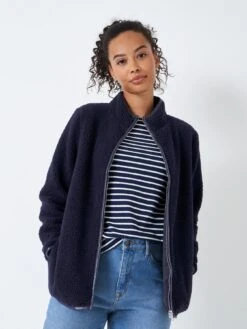 Crew Clothing Zip Through Fleece Sherpa - Navy