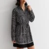 New Look Black Line Belted Mini Shirt Dress -RIVE IS Clothing Shop VP8D7 SQ1 0000000270 PRINT MDf