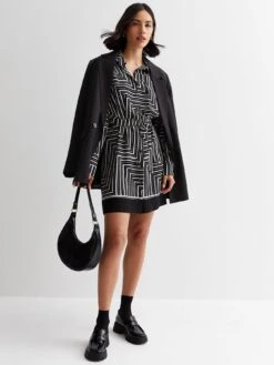 New Look Black Line Belted Mini Shirt Dress -RIVE IS Clothing Shop VP8D7 SQ3 0000000270 PRINT MDo