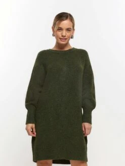 RI Petite Petite Cosy Jumper Dress - Khaki