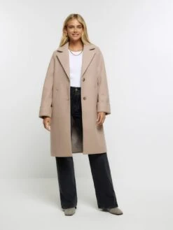 River Island Short Wool Coat - Light Brown -RIVE IS Clothing Shop VPA8M SQ3 0000000143 BROWN MDo