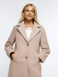River Island Short Wool Coat - Light Brown -RIVE IS Clothing Shop VPA8M SQ4 0000000143 BROWN MDd