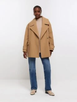 River Island Short Swing Coat - Brown -RIVE IS Clothing Shop VPEV8 SQ3 0000000143 BROWN MDo