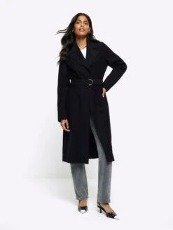 River Island Belted Trench Coat - Black