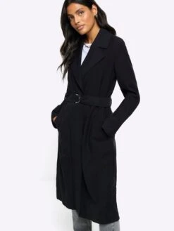 River Island Belted Trench Coat - Black -RIVE IS Clothing Shop VPEVE SQ4 0000000004 BLACK MDd