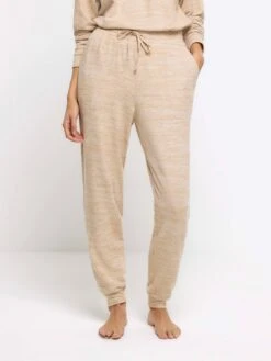 River Island Soft Brushed Tie Jogger - Brown