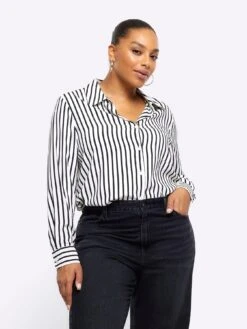 RI Plus Mono Stripe Satin Shirt - Black