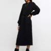River Island Tie Waist Jersey Midi Dress - Black -RIVE IS Clothing Shop VPG74 SQ1 0000000004 BLACK MDf
