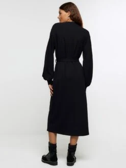 River Island Tie Waist Jersey Midi Dress - Black -RIVE IS Clothing Shop VPG74 SQ2 0000000004 BLACK MDb