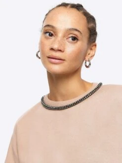 River Island Necklace Detail Sweatshirt - Light Brown -RIVE IS Clothing Shop VPG8Z SQ4 0000000143 BROWN MDd
