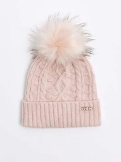 River Island Knit Pom Pom Beanie - Light Pink