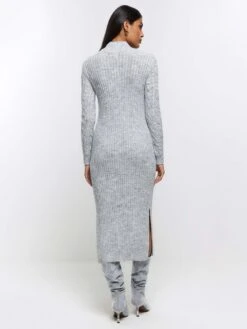 River Island Cable Knit Mix Dress - Light Grey -RIVE IS Clothing Shop VPGGW SQ2 0000000005 GREY MDb