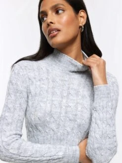 River Island Cable Knit Mix Dress - Light Grey -RIVE IS Clothing Shop VPGGW SQ4 0000000005 GREY MDd