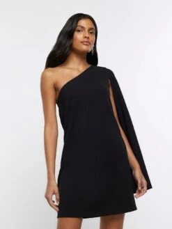 River Island Asymmetric Mini Dress - Black