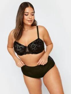 Yours Felicity Leaf Flock Padded T Shirt Bra - Black -RIVE IS Clothing Shop VPJAC SQ3 0000000004 BLACK MDo