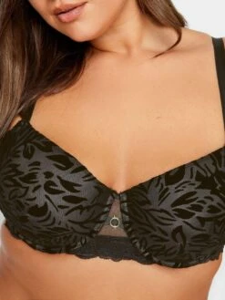 Yours Felicity Leaf Flock Padded T Shirt Bra - Black -RIVE IS Clothing Shop VPJAC SQ4 0000000004 BLACK MDd