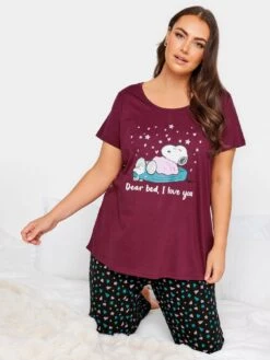 Yours Yours Bed I Love You Snoopy Tapered Pj Set - Red