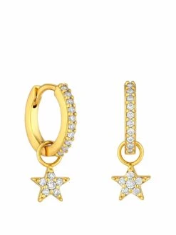 Inicio 14K Gold Plated   Cubic Zirconia Star Huggie Earrings