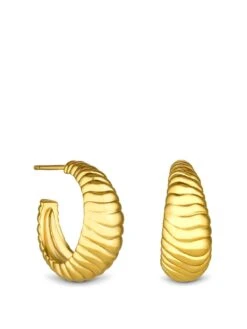 Inicio 14K Gold Plated Textured Polished Hoop Earrings