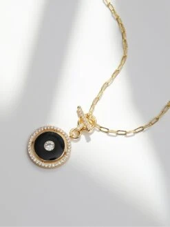 Inicio 14K Gold Plated   Jet Enamel And Cubic Zirconia T Bar Pendant Necklace -RIVE IS Clothing Shop VPK7L SQ3 0000000036 GOLD SLd