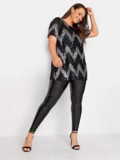 Yours Sequin Zig Zag Front T Shirt - Silver -RIVE IS Clothing Shop VPK8O SQ3 0000000035 SILVER MDo