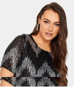 Yours Sequin Zig Zag Front T Shirt - Silver -RIVE IS Clothing Shop VPK8O SQ4 0000000035 SILVER MDd