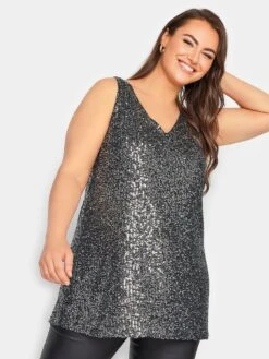 Yours Sequin Sleeveless Top - Silver