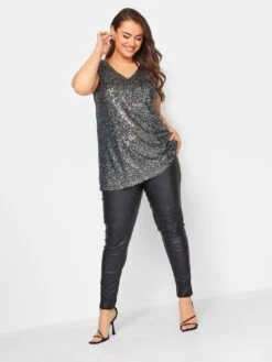 Yours Sequin Sleeveless Top - Silver -RIVE IS Clothing Shop VPKCS SQ3 0000000035 SILVER MDo