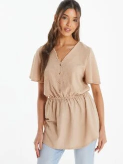 Quiz Stone Textured Peplum Top