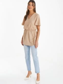Quiz Stone Textured Peplum Top -RIVE IS Clothing Shop VPWGK SQ3 0000000003 NATURAL MDo
