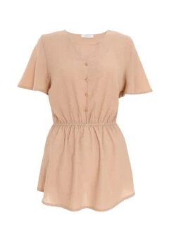 Quiz Stone Textured Peplum Top -RIVE IS Clothing Shop VPWGK SQ4 0000000003 NATURAL MDd