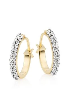 Beaverbrooks 9ct Gold Crystal Hoop Earrings