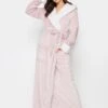 Long Tall Sally Contrast Waffle Trim Hooded Maxi Robe