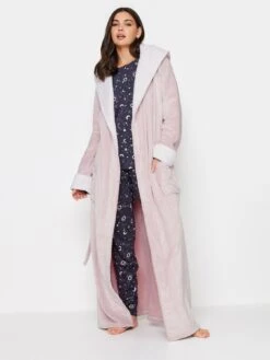 Long Tall Sally Contrast Waffle Trim Hooded Maxi Robe -RIVE IS Clothing Shop VPXXM SQ3 0000000063 PINK MDo