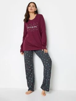 Long Tall Sally Long Tall Sally Look To The Stars Long Sleeve Wide Leg Pj Set -RIVE IS Clothing Shop VPXXS SQ3 0000000017 RED MDo