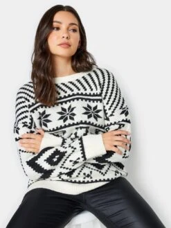 Long Tall Sally Ivory Snowflake Fairisle Jumper -RIVE IS Clothing Shop VPXY8 SQ4 0000000067 CREAM MDd