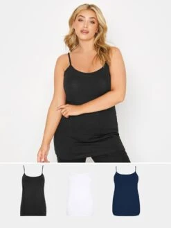 Yours 3 Pack Cami Vest. Black/White/Navy