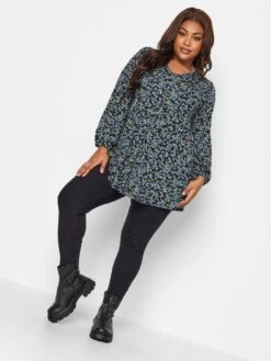 Yours Long Sleeve Pleat Swing Blue Ditsy -RIVE IS Clothing Shop VPZ8K SQ3 0000000004 BLACK MDo