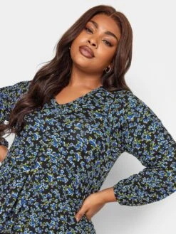 Yours Long Sleeve Pleat Swing Blue Ditsy -RIVE IS Clothing Shop VPZ8K SQ4 0000000004 BLACK MDd